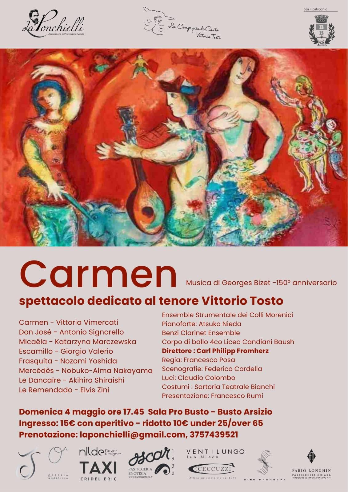Domenica 4 maggio “La Ponchielli” conclude la stagione musicale con la “Carmen” nella Sala Pro Busto