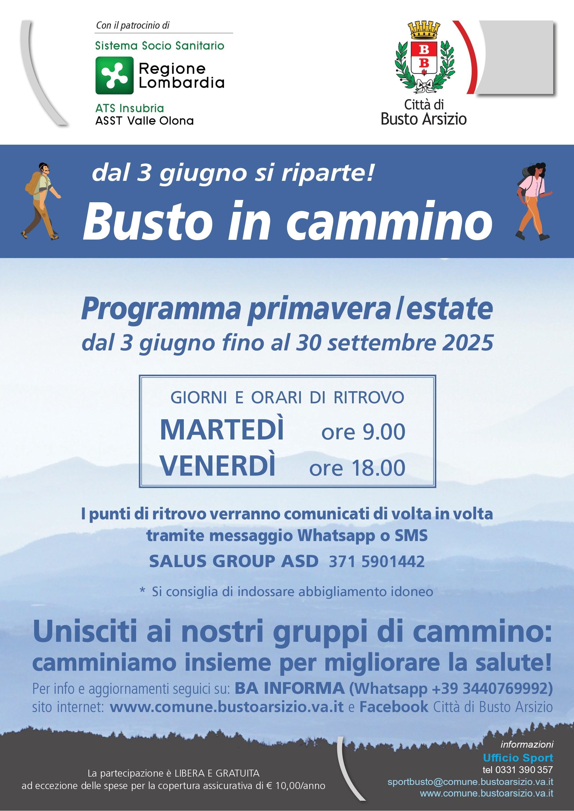 “Busto in cammino”: il gruppo di cammino riparte dal 3 giugno